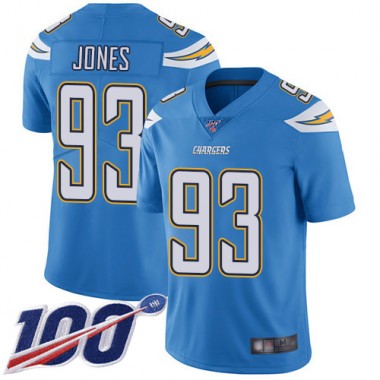 Los Angeles Chargers NFL Football Justin Jones Electric Blue Jersey Youth Limited 93 Alternate 100th Season Vapor Untouchable